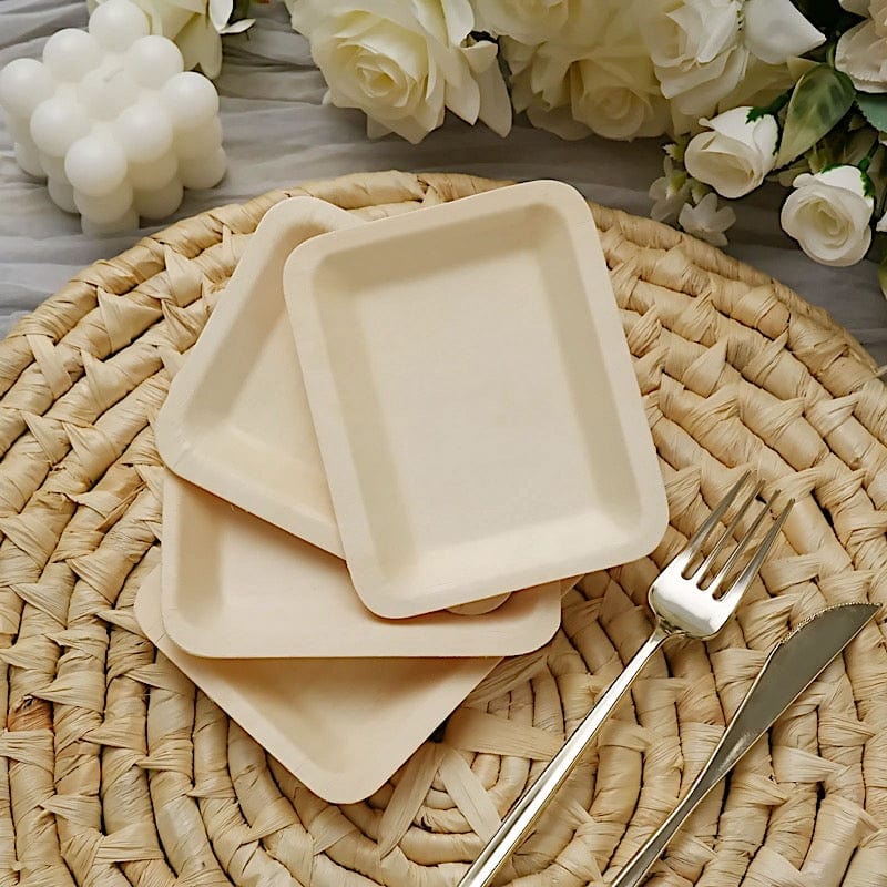 25 pcs 5" x 4" Natural Sustainable Bamboo Mini Rectangular Plates - Disposable Tableware BIRC_P008