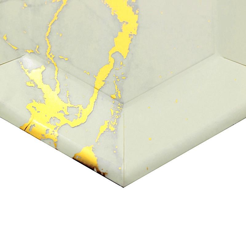 25 pcs 8.5" Hexagon Paper Salad Plates with Marble Design - Disposable Tableware