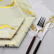 25 pcs 8.5" Hexagon Paper Salad Plates with Marble Design - Disposable Tableware