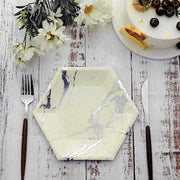 25 pcs 8.5" Hexagon Paper Salad Plates with Marble Design - Disposable Tableware