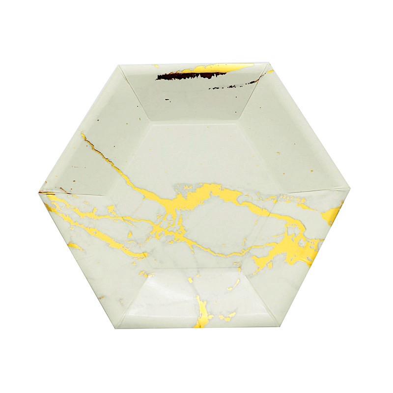 25 pcs 8.5" Hexagon Paper Salad Plates with Marble Design - Disposable Tableware DSP_PPGH0001_7_IVRGD