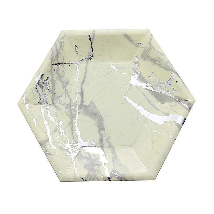 25 pcs 8.5" Hexagon Paper Salad Plates with Marble Design - Disposable Tableware DSP_PPGH0001_7_WHTSV