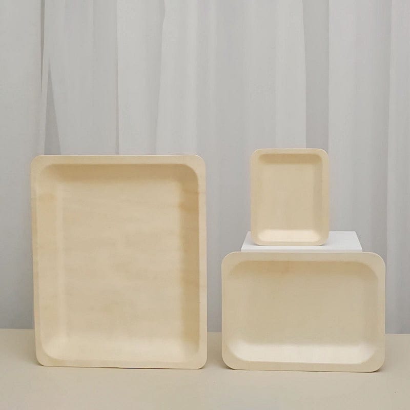 25 pcs 8" x 5" Natural Sustainable Birch Wooden Rectangle Plates - Disposable Tableware BIRC_P012