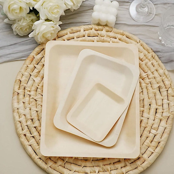 25 pcs 8" x 5" Natural Sustainable Birch Wooden Rectangle Plates - Disposable Tableware BIRC_P012