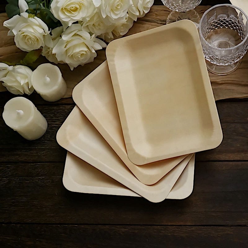 25 pcs 8" x 5" Natural Sustainable Birch Wooden Rectangle Plates - Disposable Tableware BIRC_P012