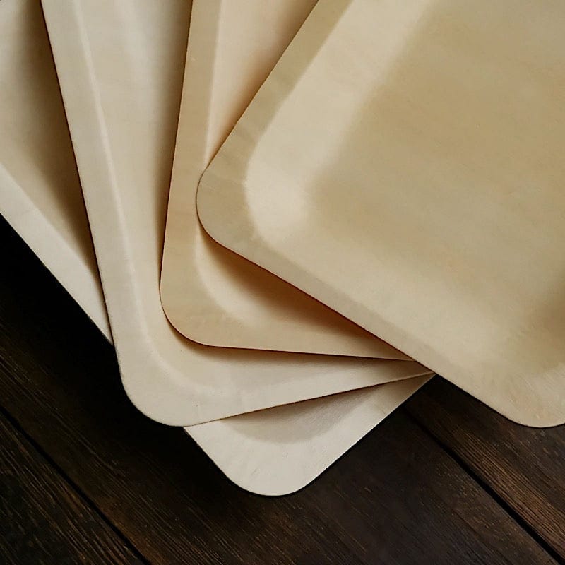 25 pcs 8" x 5" Natural Sustainable Birch Wooden Rectangle Plates - Disposable Tableware BIRC_P012