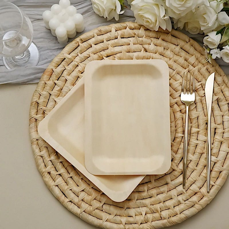 25 pcs 8" x 5" Natural Sustainable Birch Wooden Rectangle Plates - Disposable Tableware BIRC_P012