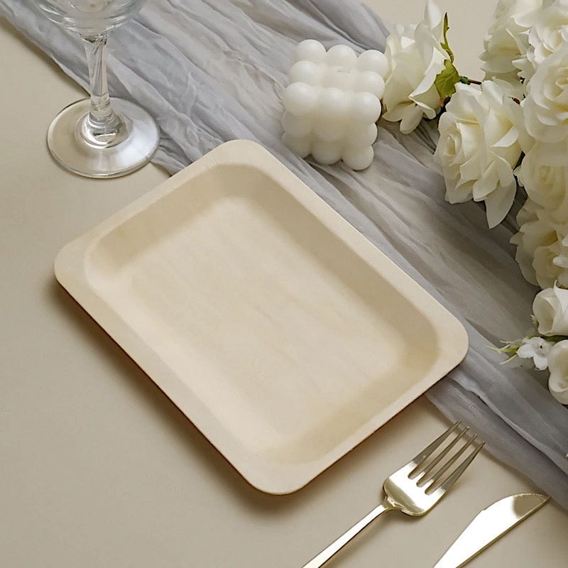 25 pcs 8" x 5" Natural Sustainable Birch Wooden Rectangle Plates - Disposable Tableware BIRC_P012