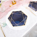25 pcs 9" Navy Blue Hexagon Paper Dinner Plates with Gold Trim Design - Disposable Tableware DSP_PPGH0003_7_NAVYGD