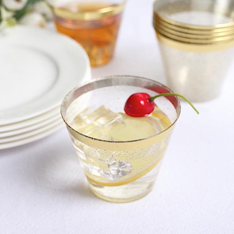 25 pcs 9 oz. Clear with Gold Rim Plastic Cups - Disposable Tableware PLST_CU0036_CLGD
