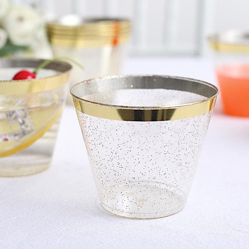 25 pcs 9 oz. Clear with Gold Rim Plastic Cups - Disposable Tableware PLST_CU0036_CLGD