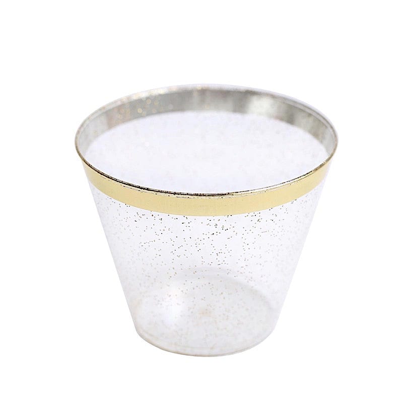 25 pcs 9 oz. Clear with Gold Rim Plastic Cups - Disposable Tableware PLST_CU0036_CLGD