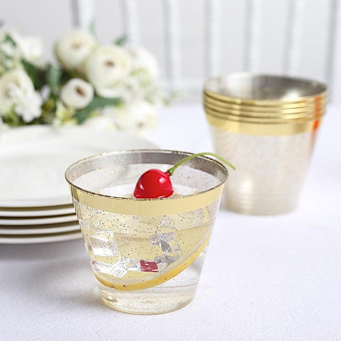 25 pcs 9 oz. Clear with Gold Rim Plastic Cups - Disposable Tableware PLST_CU0036_CLGD