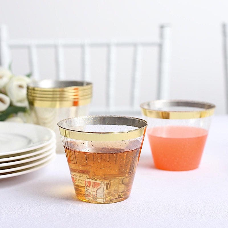 25 pcs 9 oz. Clear with Gold Rim Plastic Cups - Disposable Tableware PLST_CU0036_CLGD