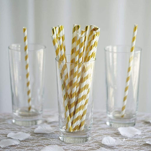25 pcs Decorative Striped Party Paper Straws STRAW_YY01_GOLD