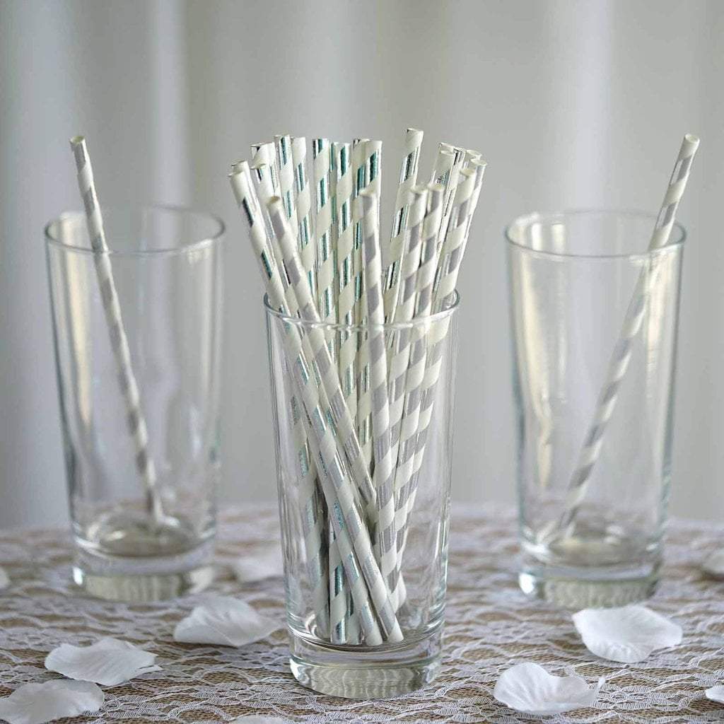 25 pcs Decorative Striped Party Paper Straws STRAW_YY01_SILV