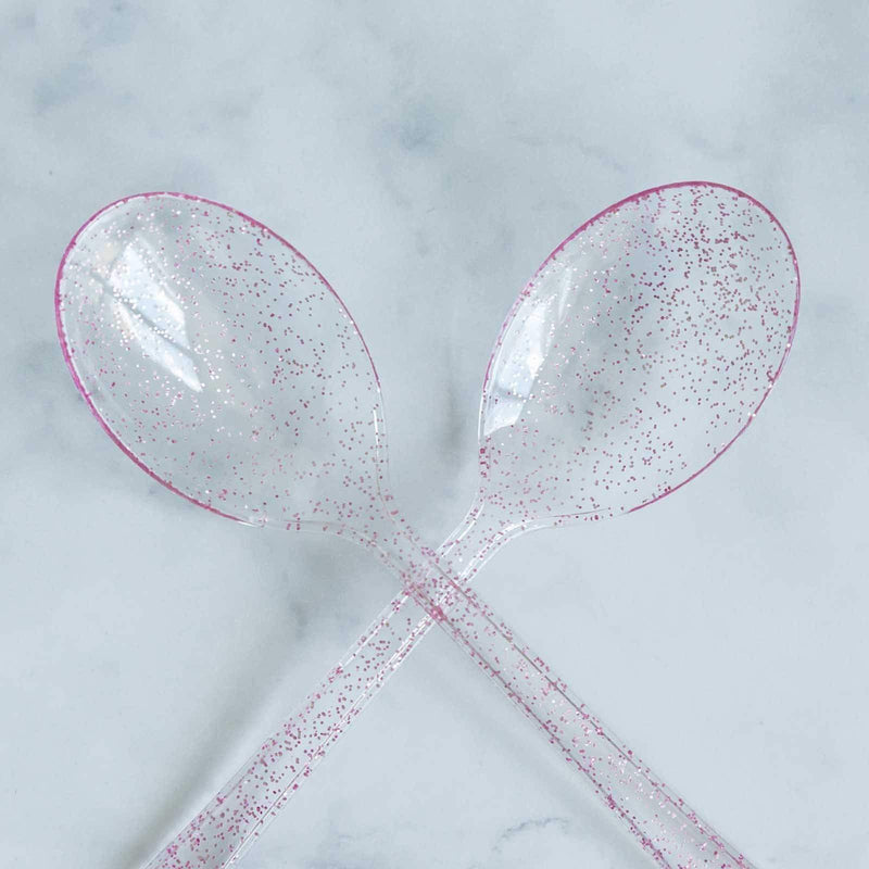 25 pcs Glittered Dinner Spoons - Disposable Tableware