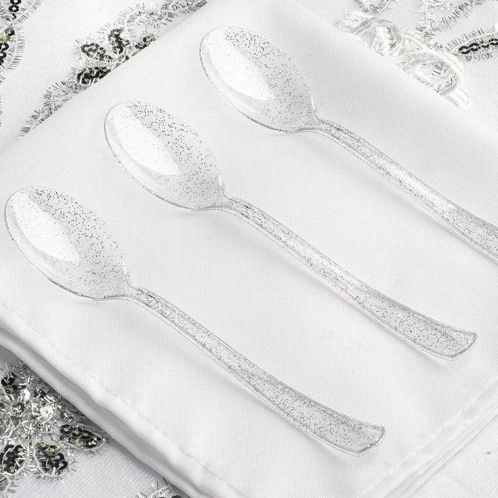 25 pcs Glittered Dinner Spoons - Disposable Tableware PLST_YY35_CLRS