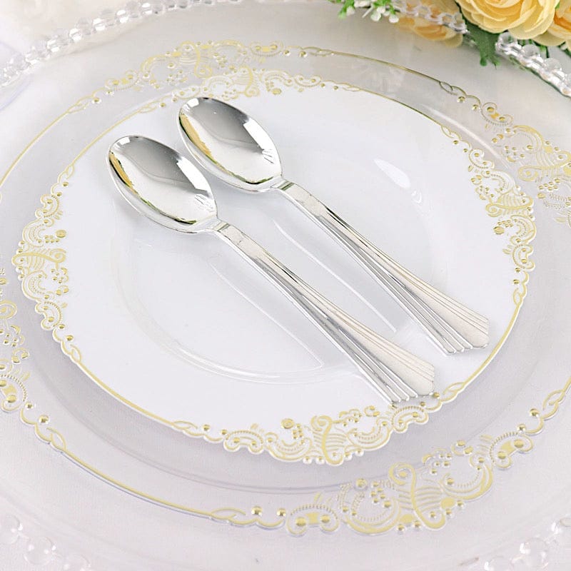 25 pcs Silver Dinner Spoons - Disposable Tableware PLST_YY18_SILV