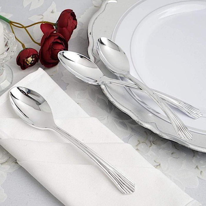 25 pcs Silver Dinner Spoons - Disposable Tableware PLST_YY18_SILV