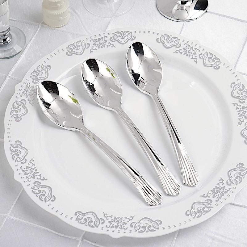 25 pcs Silver Dinner Spoons - Disposable Tableware PLST_YY18_SILV