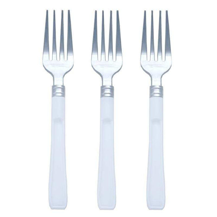 25 pcs Silver with White Handles Disposable Tableware PLST_YY11_SILV