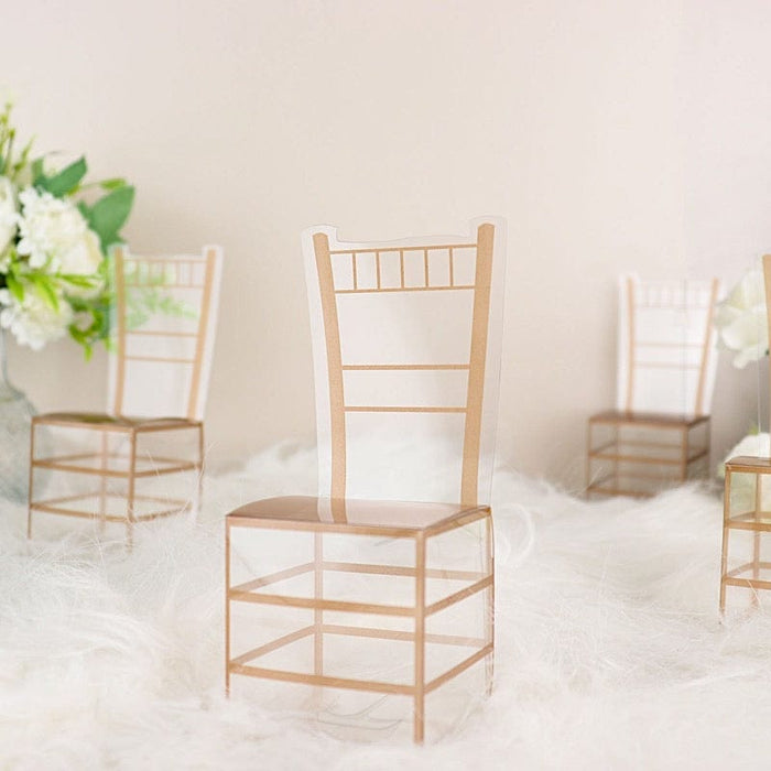 25 Plastic Favor Boxes Chair Shaped Party Gift Holders - Clear and Gold BOX_2X2_CHAIR01_GOLD