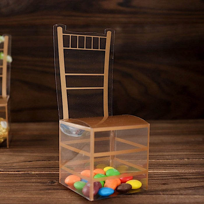 25 Plastic Favor Boxes Chair Shaped Party Gift Holders - Clear and Gold BOX_2X2_CHAIR01_GOLD