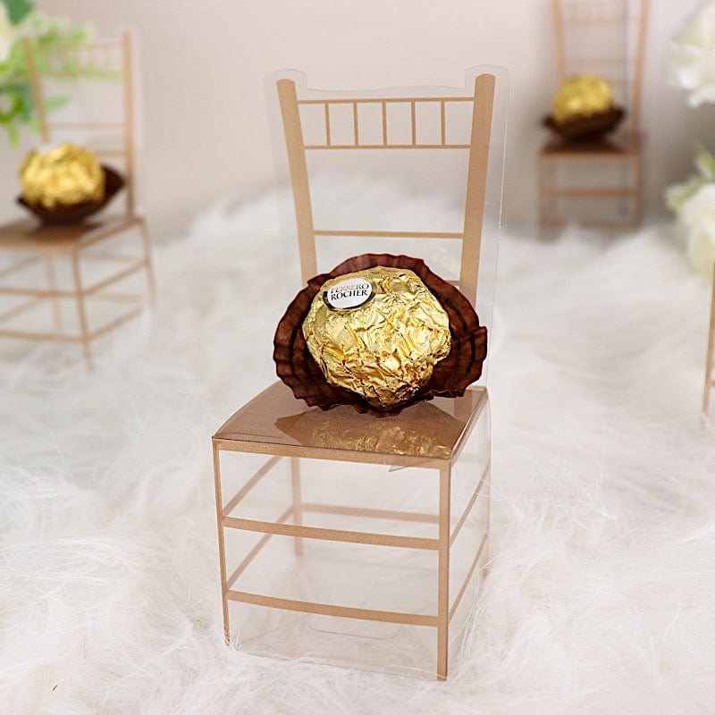 25 Plastic Favor Boxes Chair Shaped Party Gift Holders - Clear and Gold BOX_2X2_CHAIR01_GOLD