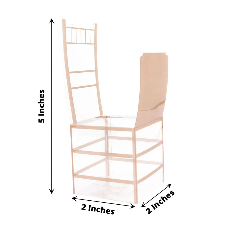 25 Plastic Favor Boxes Chair Shaped Party Gift Holders - Clear and Gold BOX_2X2_CHAIR01_GOLD