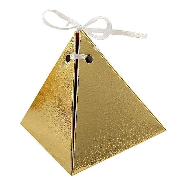 25 Pyramid Wedding Favor Boxes with Satin Ribbons