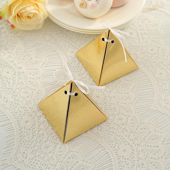 25 Pyramid Wedding Favor Boxes with Satin Ribbons