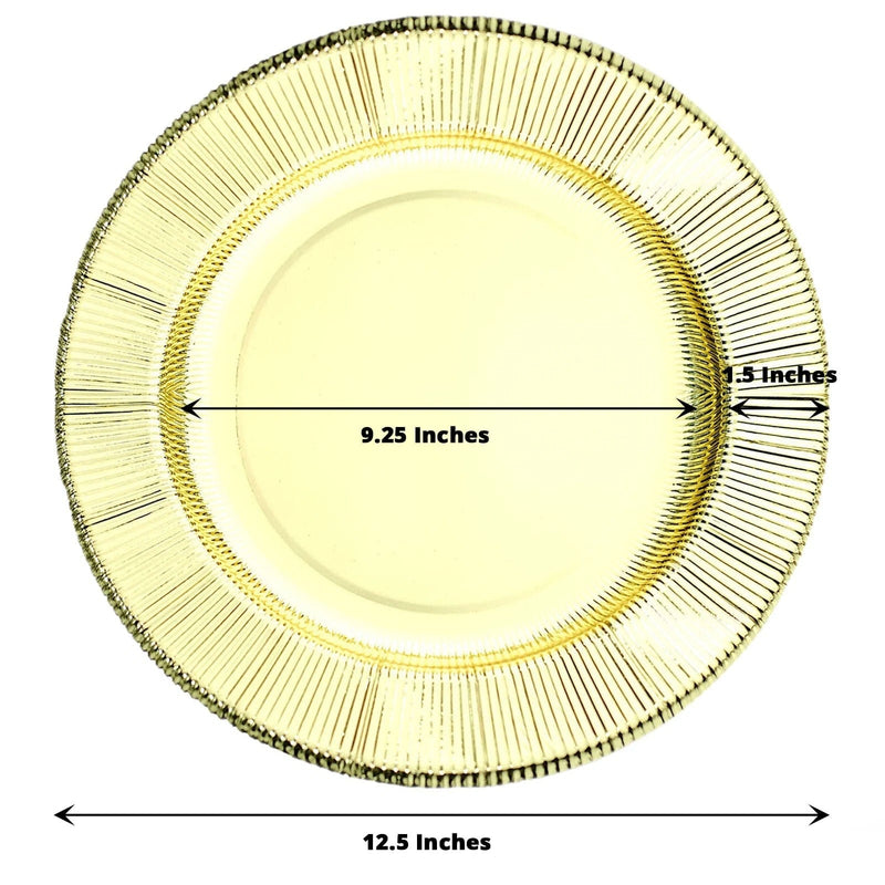25 Round 13" Disposable Paper Charger Plates with Metallic Rim