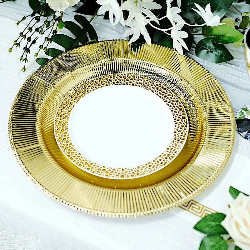 25 Round 13" Disposable Paper Charger Plates with Metallic Rim