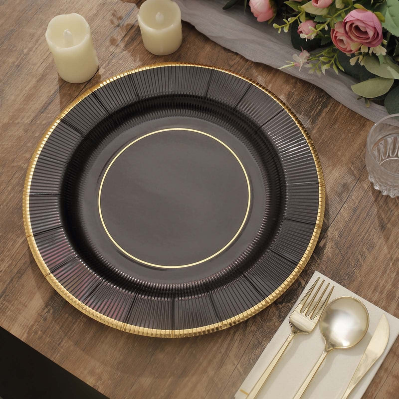 25 Round 13" Disposable Paper Charger Plates with Metallic Rim