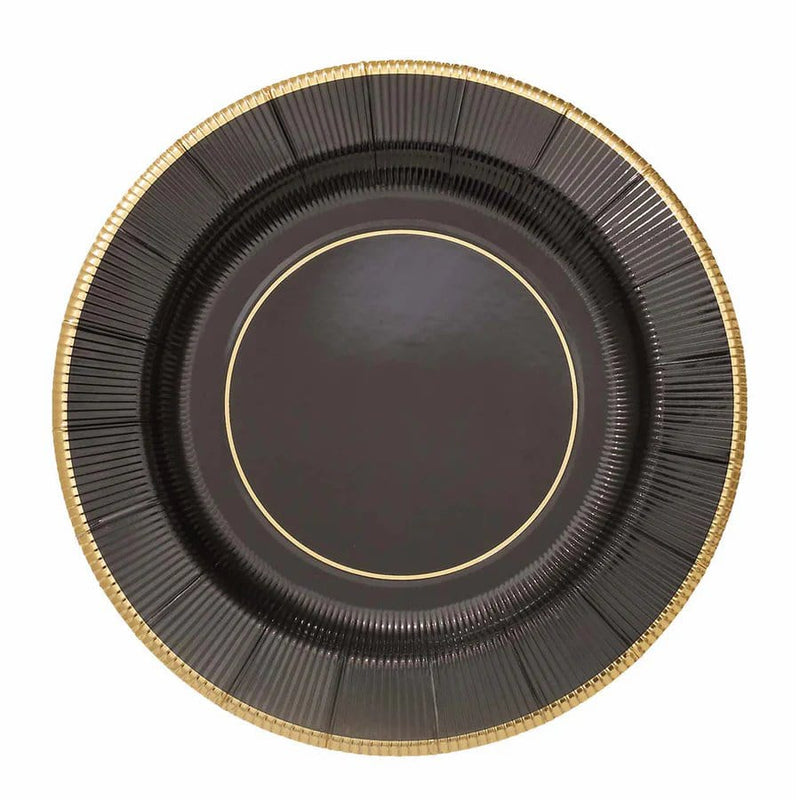 25 Round 13" Disposable Paper Charger Plates with Metallic Rim DSP_CHRG_R0011_BLK