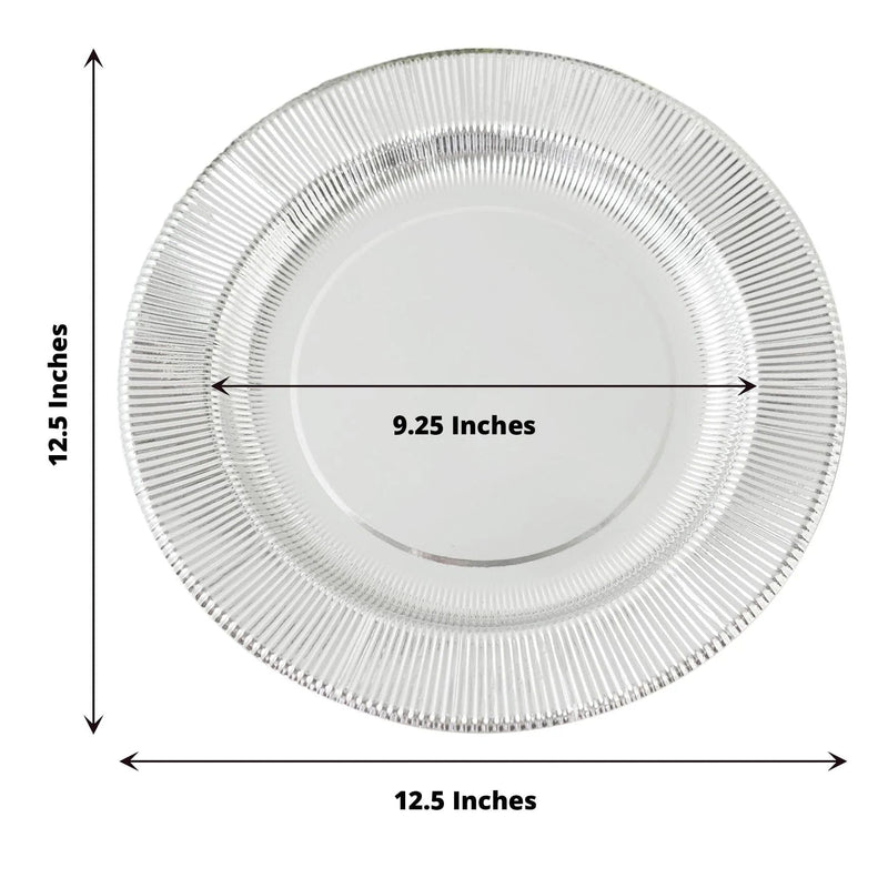 25 Round 13" Disposable Paper Charger Plates with Metallic Rim DSP_CHRG_R0011_SILV