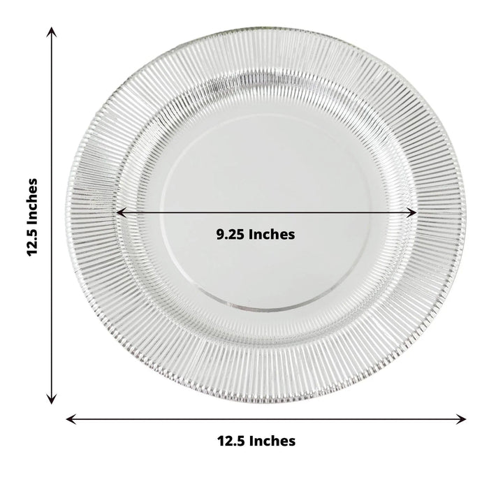 25 Round 13" Disposable Paper Charger Plates with Metallic Rim DSP_CHRG_R0011_SILV