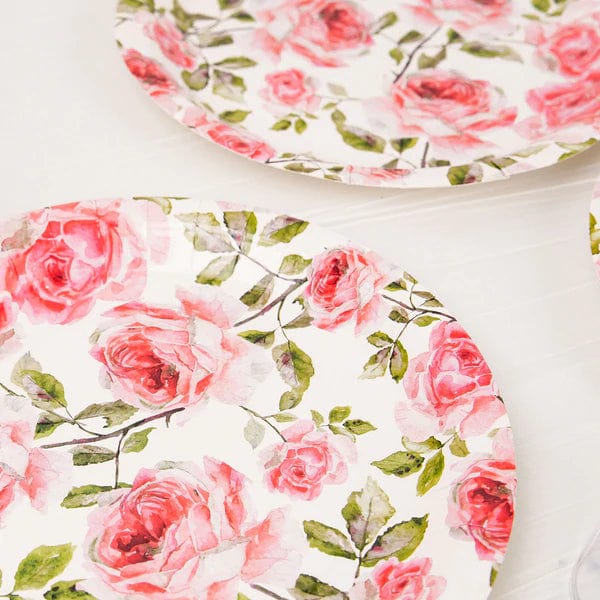 25 Round 7" Disposable Paper Plates Flower Design - White and Pink DSP_PPR0005_7_FLO