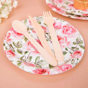 25 Round 7" Disposable Paper Plates Flower Design - White and Pink DSP_PPR0005_7_FLO