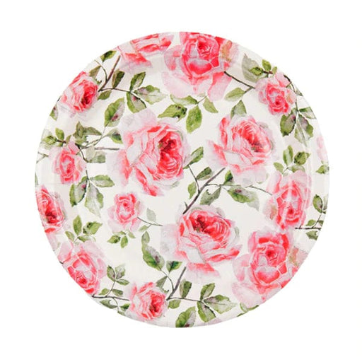 25 Round 7" Disposable Paper Plates Flower Design - White and Pink DSP_PPR0005_7_FLO