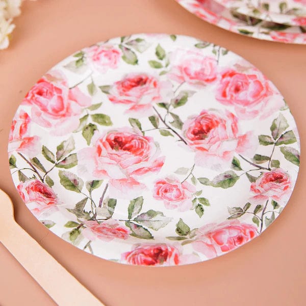 25 Round 7" Disposable Paper Plates Flower Design - White and Pink DSP_PPR0005_7_FLO