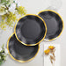 25 Round 8" Black with Gold Wavy Rim Salad Plates - Disposable Tableware