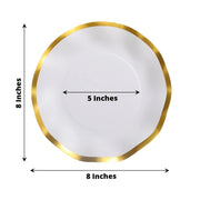 25 Round 8" Black with Gold Wavy Rim Salad Plates - Disposable Tableware