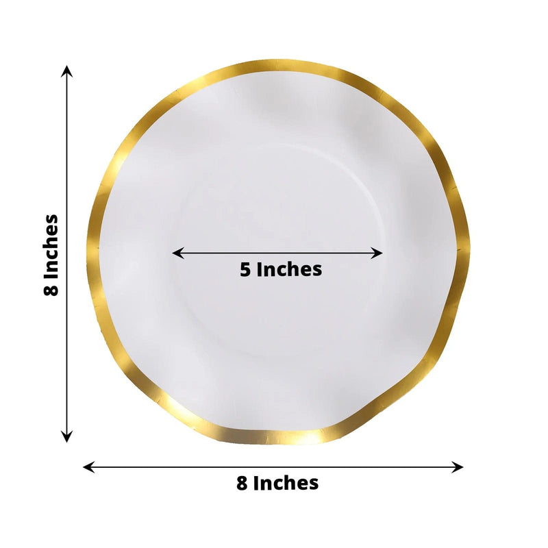 25 Round 8" Black with Gold Wavy Rim Salad Plates - Disposable Tableware
