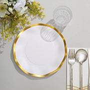 25 Round 8" Black with Gold Wavy Rim Salad Plates - Disposable Tableware