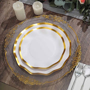 25 Round 8" Black with Gold Wavy Rim Salad Plates - Disposable Tableware
