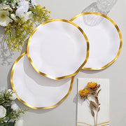 25 Round 8" Black with Gold Wavy Rim Salad Plates - Disposable Tableware