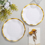 25 Round 8" Black with Gold Wavy Rim Salad Plates - Disposable Tableware