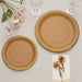 25 Round Natural Paper Salad Dinner Plates with Gold Lined Rim - Disposable Tableware